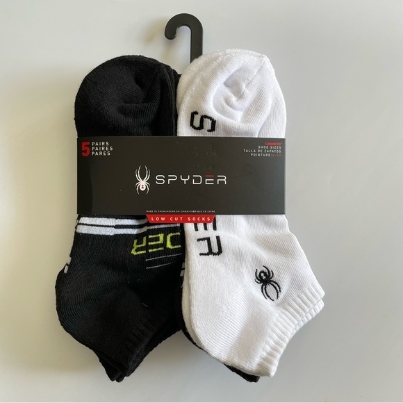 Spyder Other - Spyder men’s low cut socks 5 pairs size 6-12 white black gray yellow